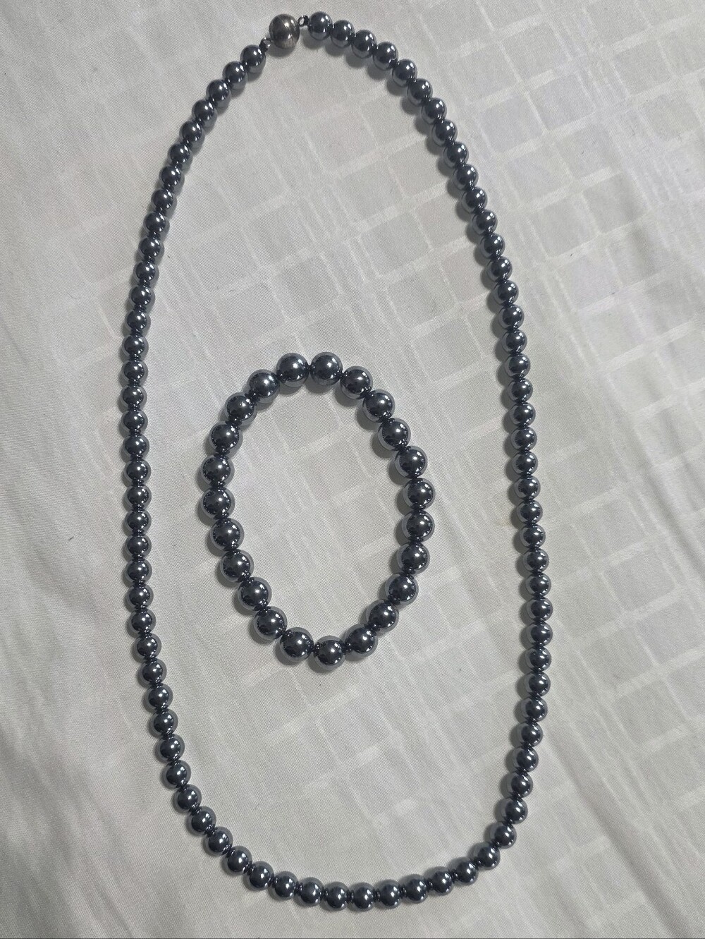 Vintage Hematite Beaded Necklace Bracelet Set